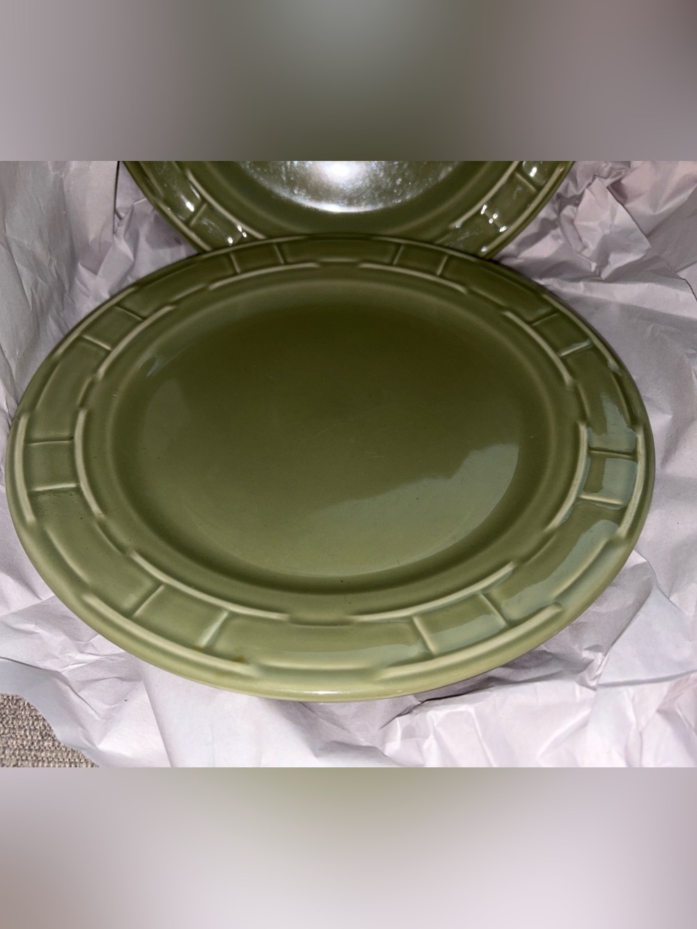 Longaberger Olive Green Ceramic Dinner Plates - Solid Olive Finish (SET OF 2)